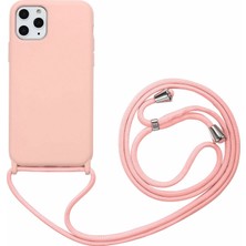 Hesaplı Dünya iPhone 11 Pro Max Kılıf Silikon Çapraz Boyun Askılı Kordonlu Hrp Açık Pembe