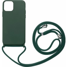 Hesaplı Dünya iPhone 12 Mini Kılıf Silikon Çapraz Boyun Askılı Kordonlu Hrp Koyu Yeşil
