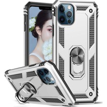 Hesaplı Dünya iPhone 12 Pro Kılıf 6.1 Inç Selfie Yüzüklü Iki Katmanlı Koruyucu VGA Gri