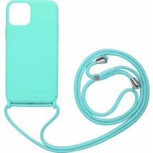 Hesaplı Dünya iPhone 12 Pro Kılıf Silikon Çapraz Boyun Askılı Kordonlu Hrp Açık Yeşil