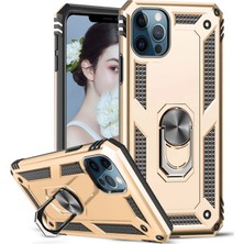 Hesaplı Dünya iPhone 12 Pro Max Kılıf 6.7 Inç Selfie Yüzüklü Iki Katmanlı Koruyucu VGA Gold