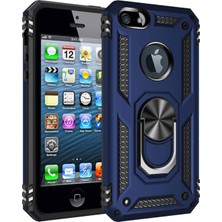 Hesaplı Dünya iPhone 5 5s Se Kılıf Selfie Yüzüklü Tutuculu Iki Katmanlı Koruyucu VGA Lacivert