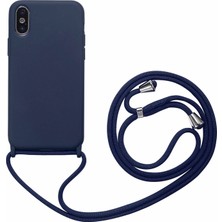 Hesaplı Dünya iPhone x Kılıf Silikon Çapraz Boyun Askılı Kordonlu Hrp Lacivert