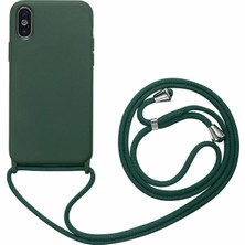 Hesaplı Dünya iPhone Xs Kılıf Silikon Çapraz Boyun Askılı Kordonlu Hrp Koyu Yeşil
