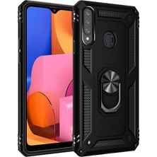 Hesaplı Dünya Samsung Galaxy A20S Kılıf A207 Selfie Yüzüklü Iki Katmanlı Koruyucu VGA Siyah