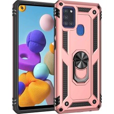 Hesaplı Dünya Samsung Galaxy A21S Kılıf A217 Selfie Yüzüklü Iki Katmanlı Koruyucu VGA Rose Gold