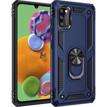 Hesaplı Dünya Samsung Galaxy A41 Kılıf A415 Selfie Yüzüklü Iki Katmanlı Koruyucu VGA Lacivert