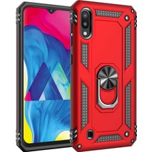 Hesaplı Dünya Samsung Galaxy M10 Kılıf M105 Selfie Yüzüklü Iki Katmanlı Koruyucu VGA Kırmızı