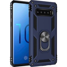 Hesaplı Dünya Samsung Galaxy S10 Kılıf G973 Selfie Yüzüklü Iki Katmanlı Koruyucu VGA Lacivert