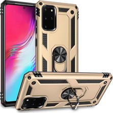 Hesaplı Dünya Samsung Galaxy S20 Plus Kılıf Selfie Yüzüklü Iki Katmanlı Koruyucu VGA Gold