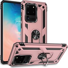 Hesaplı Dünya Samsung Galaxy S20 Ultra Kılıf Selfie Yüzüklü Iki Katmanlı Koruyucu VGA Rose Gold