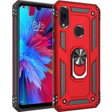 Hesaplı Dünya Xiaomi Redmi Note 7 Kılıf Selfie Yüzüklü Iki Katmanlı Koruyucu VGA Kırmızı