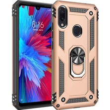 Hesaplı Dünya Xiaomi Redmi Note 7 Kılıf Selfie Yüzüklü Iki Katmanlı Koruyucu VGA Gold