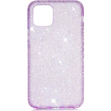 CoverZone Apple iPhone 12 Mini Kılıf Buzlu Kenar Taşlı Enni Silikon Kılıf Mor
