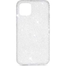 CoverZone Apple iPhone 12 Kılıf Buzlu Kenar Taşlı Enni Silikon Kılıf Şeffaf
