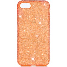 CoverZone Apple iPhone 8 Kılıf Buzlu Kenar Taşlı Enni Silikon Kılıf Turuncu