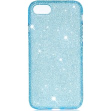 CoverZone Apple iPhone 8 Kılıf Buzlu Kenar Taşlı Enni Silikon Kılıf Mavi