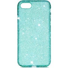 CoverZone Apple iPhone 7 Kılıf Buzlu Kenar Taşlı Enni Silikon Kılıf Yeşil
