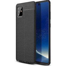 CoverZone Samsung Galaxy M31S Kılıf Niss Silikon Deri Görünümlü Niss Siyah