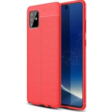 CoverZone Samsung Galaxy M31S Kılıf Niss Silikon Deri Görünümlü Niss Kırmızı