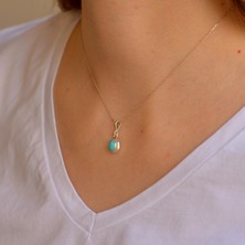 Taş Sandığı Arizona Turkuaz Taşı Gümüş Kolye - Boyasız Turkuaz