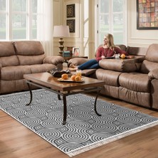 Alanur Star Kaymaz Pamuk Tabanlı Saçaklı Yıkanabilir Dijital Halı Gri̇