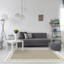 Alanur Star Kaymaz Pamuk Tabanlı Saçaklı Yıkanabilir Dijital Halı Camel