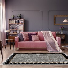 Alanur Star Kaymaz Pamuk Tabanlı Saçaklı Yıkanabilir Dijital Halı Si̇yah