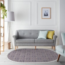 Alanur Star Kaymaz Pamuk Tabanlı Saçaklı Yıkanabilir Dijital Halı Oval Bej