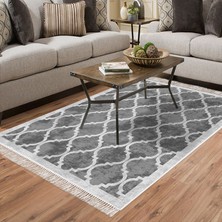 Alanur Star Kaymaz Pamuk Tabanlı Saçaklı Yıkanabilir Dijital Halı Gri̇