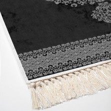 Alanur Star Kaymaz Pamuk Tabanlı Saçaklı Yıkanabilir Dijital Halı Si̇yah