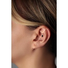 By Barun Tekli Siyah Taşlı Baston Küpe - Rose