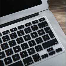 Kızılkaya Apple Macbook Air Pro Retina 13" 15" 17" Türkçe Q Klavye Koruyucu Silikonlu Kılıf Türkçe Baskı Siyah