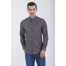 Hatemoğlu Erkek  Slim Fit Baskılı Kahverengi Gömlek