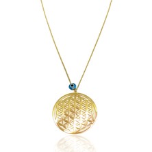 Midyat Nurtaş Gümüş Yaşam Çiçeği Nazar Boncuklu Altın Kaplama Gümüş Kolye