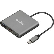 S-Link Swapp SW-U515 Gri Metal Type-C To 4K HDMI + USB 3.0 + Pd Şarj Çevirici Adaptör