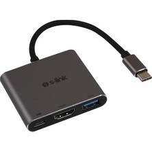 S-Link Swapp SW-U515 Gri Metal Type-C To 4K HDMI + USB 3.0 + Pd Şarj Çevirici Adaptör