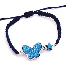 Funny Takı Koyu Mavi  Hematit Yıldızlı Pırıltılı Mavi Kelebek Bileklik