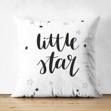 Çift Taraflı Beyaz Zeminde Little Star Tasarımlı Bebek Odası Süet Yastık Kırlent Kılıfı