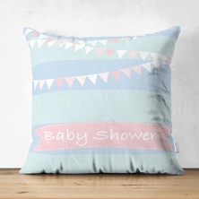 Çift Taraflı Mavi Çizgili Baby Shower Çocuk Odası Süet Yastık Kırlent Kılıfı