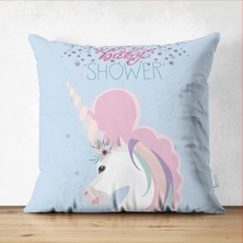 Çift Taraflı Baby Shower Unicorn At Tasarımlı Çocuk Odası Süet Yastık Kırlent Kılıfı
