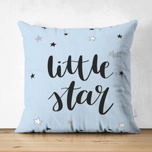Çift Taraflı Mavi Zeminde Little Star Tasarımlı Bebek Odası Süet Yastık Kırlent Kılıfı