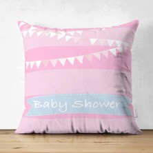 Çift Taraflı Pembe Çizgili Baby Shower Çocuk Odası Süet Yastık Kırlent Kılıfı