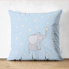 Çift Taraflı Sevimli Fil Baby Shower Tasarımlı Çocuk Odası Süet Yastık Kırlent Kılıfı
