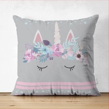 Çift Taraflı Gri Zeminde Baby Shower Özel Tasarım Çocuk Odası Süet Yastık Kırlent Kılıfı
