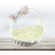 Süsle Bebek ve Parti Saplı Oval Kumaş Süslü Sepet, 36 cm, Orta Boy, Pembe