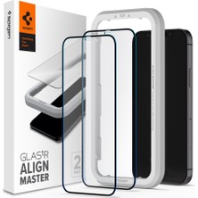 Spigen iPhone 12 Pro Max Cam Ekran Koruyucu Kolay Kurulum Glas.tR AlignMaster Full Cover (2 Adet) Black - AGL01792