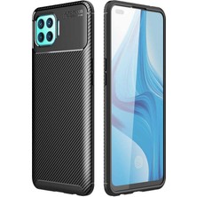 Tekno Grup Oppo Reno 4 Lite Kılıf Karbon Desenli Lux Negro Silikon + Cam Ekran Koruyucu Siyah