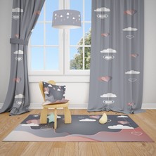 Talia Home  Kalp ve Bulut Balon Çocuk ve Bebek  Odası Fon Perdesi 2 Kanat TLA-141