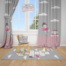 Talia Home  Balerin ve Tavşan Çocuk ve Bebek  Odası Fon Perdesi 2 Kanat TLA-134